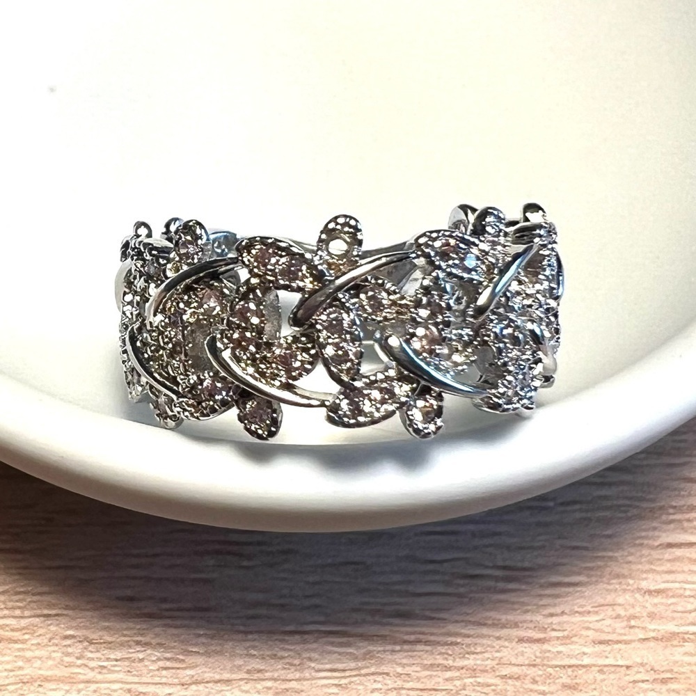 Silver Butterfly Dragonfly Pink Gemstone Ring Size 6.5